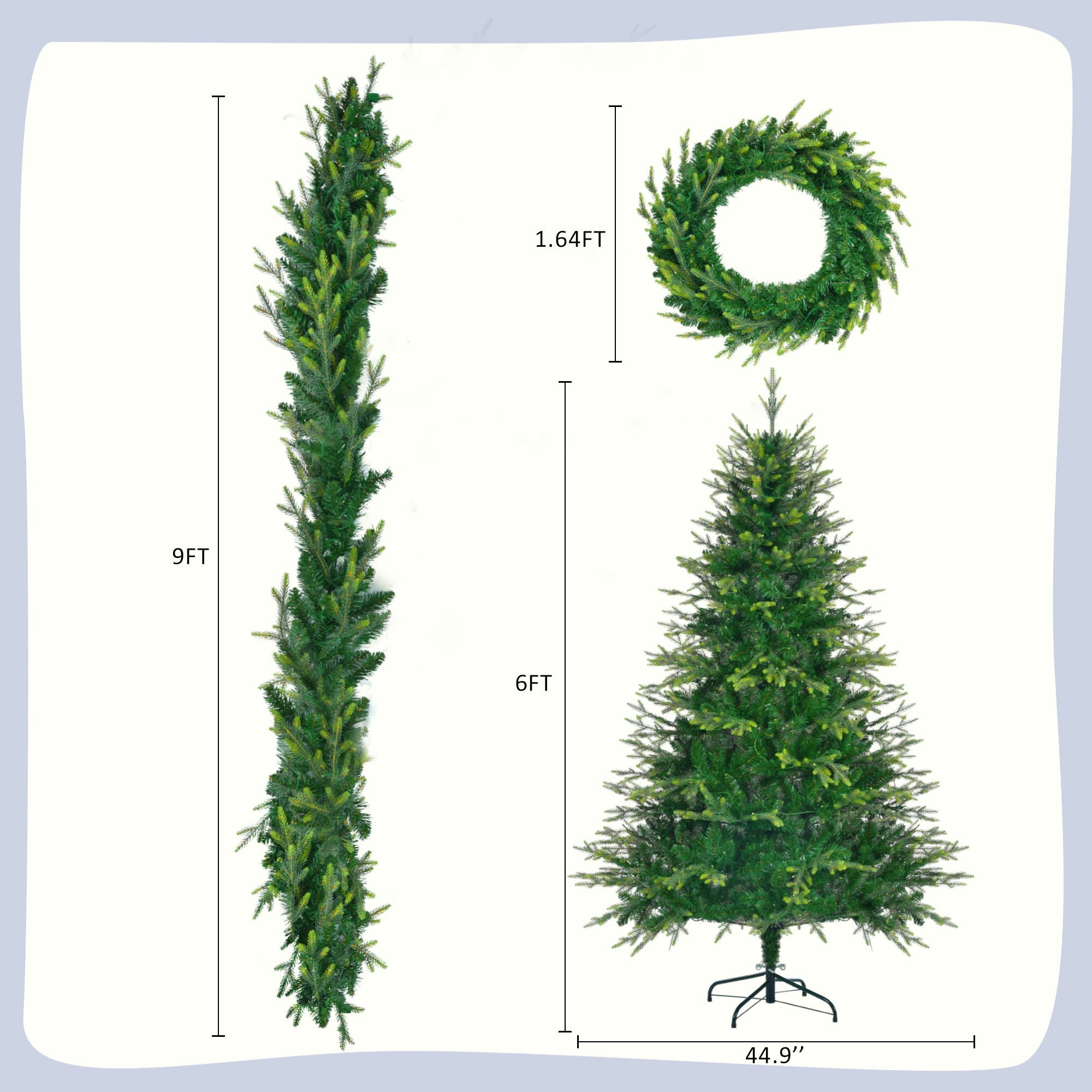 6FT Pre-Lit Aspen Fir 3 PC Set- Christmas Tree with Wreath & Garland-11 Lighting Modes