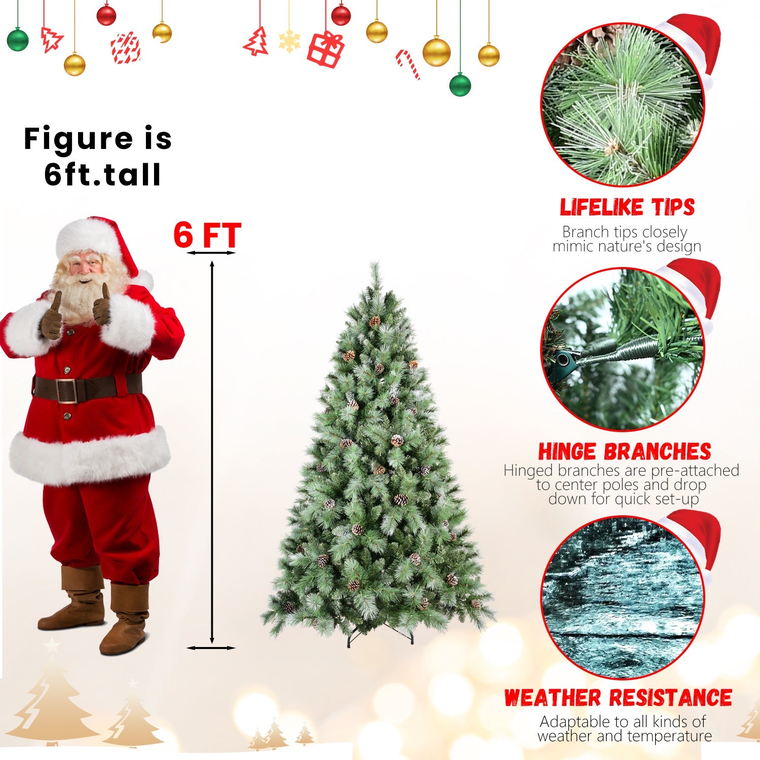 8FT Scotch Pine Christmas Tree, Premium Frosted Pre-Decorated Artificial Holiday Decor w/ 1,858 Branch Tips