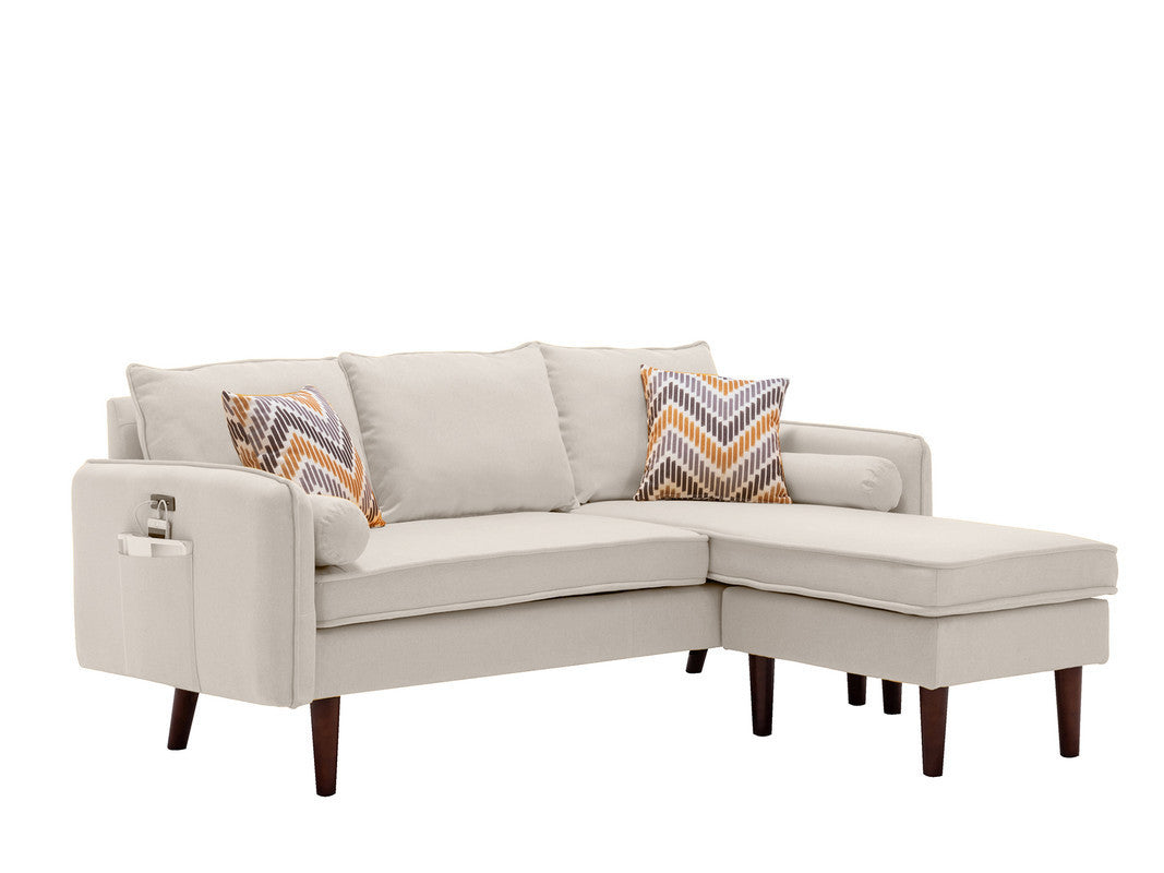 TM HOME 70 Beige Sectional Sofa Chaise with USB Charger & Pillows