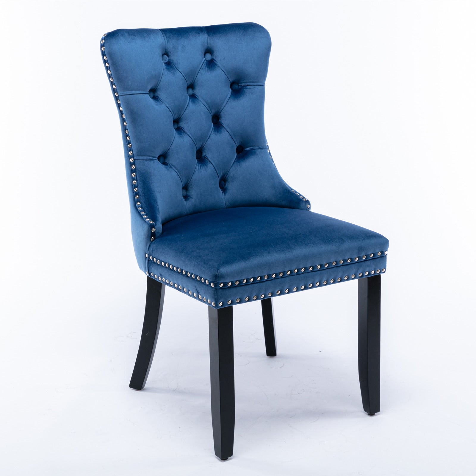 Tufted Solid Wood Velvet Upholstered Dining Chair with Wood Legs Nailhead Trim Set of 2, Blue L