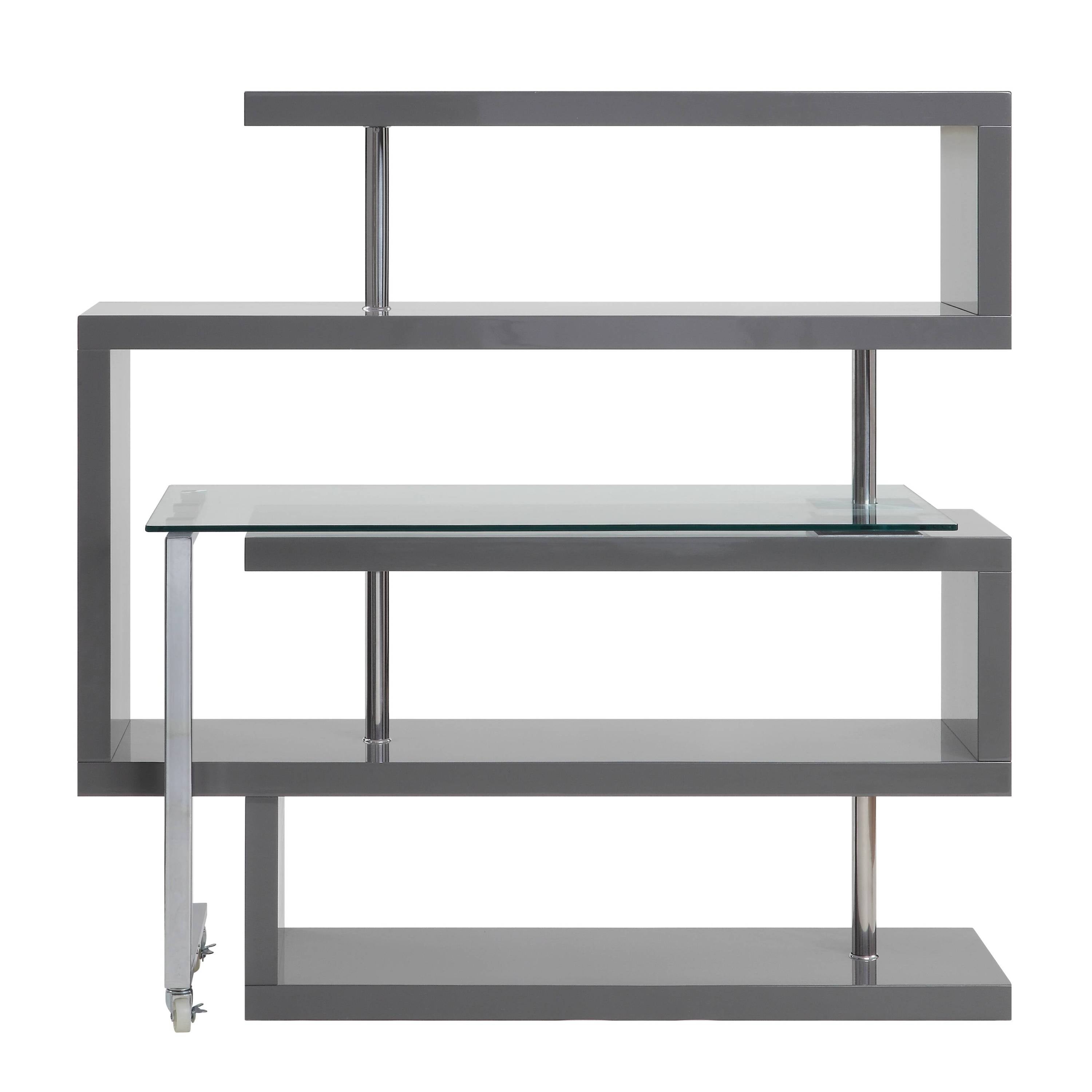 Buck II Clear Glass, Chrome High Gloss Finish Writing Desk with Shelf-Gray