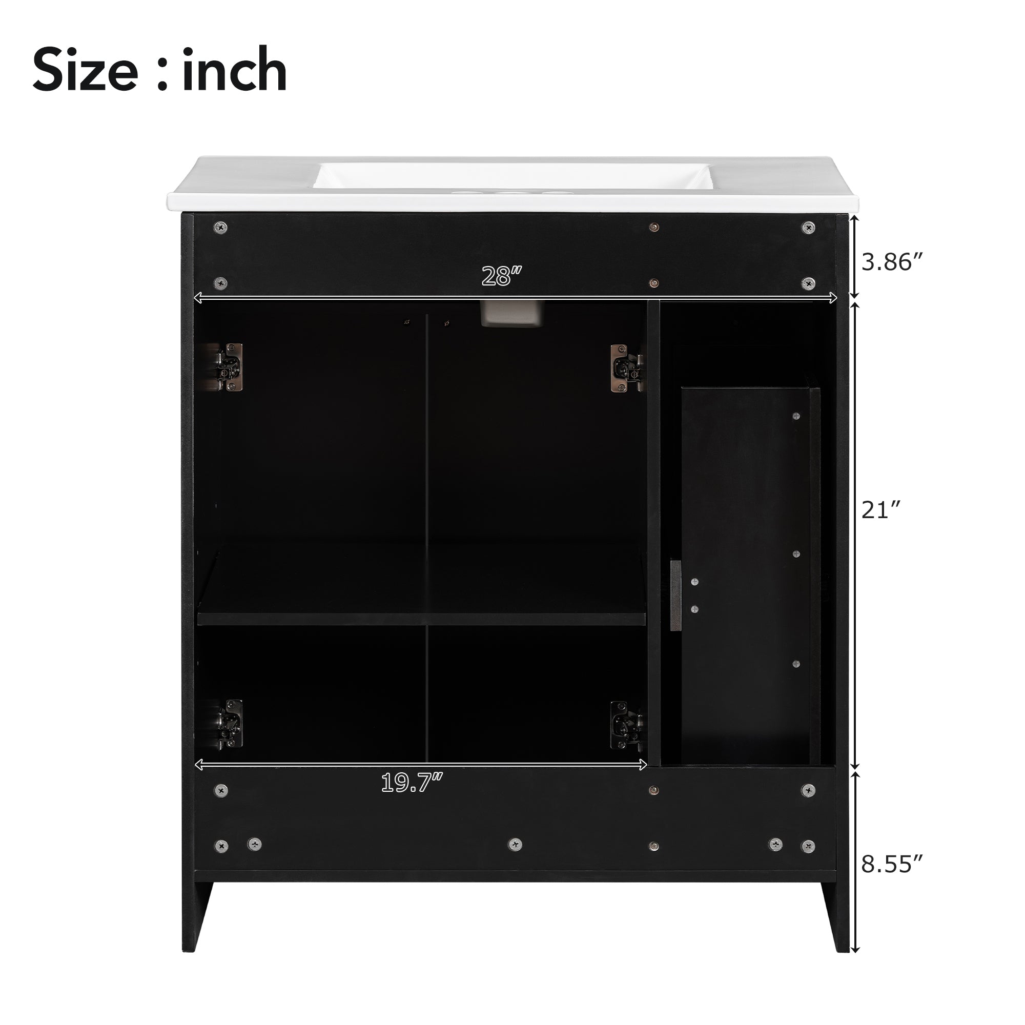 30-Inch Black Bathroom Vanity with Ceramic Sink Combo, Abundant Storage Cabinet - 2 Soft-close Doors and Double-tier Deep Drawer