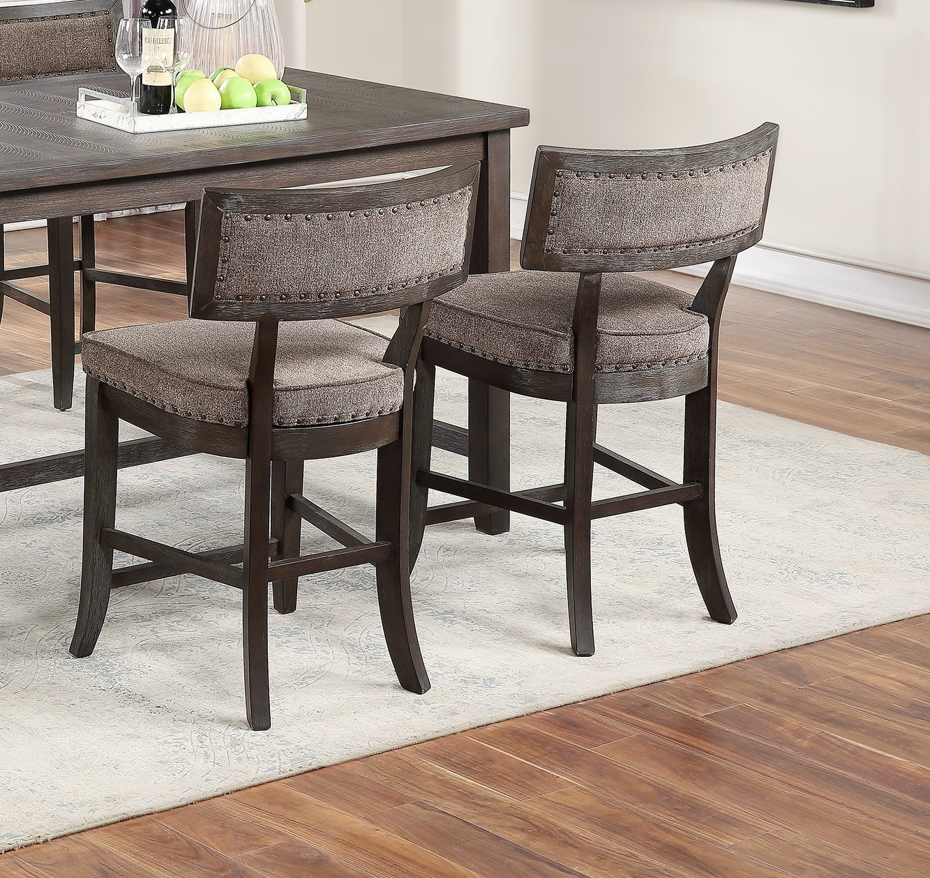 Counter Height Dining Table w Side Shelves Rustic Espresso 5pc Dining Set -Table and 4x High Chairs