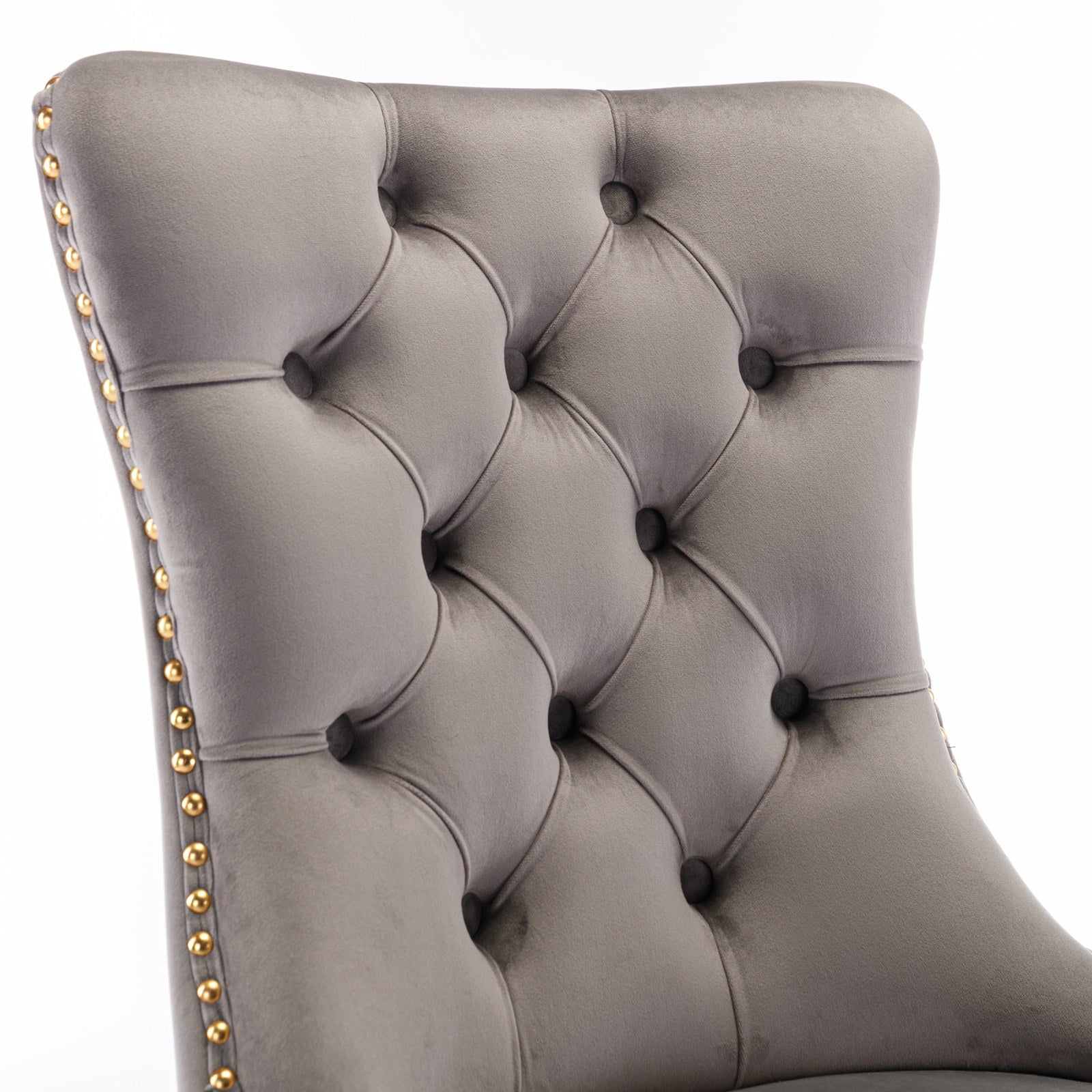 Tufted Solid Wood Contemporary Velvet Upholstered Dining Chair, Set of 2, Gray and Gold