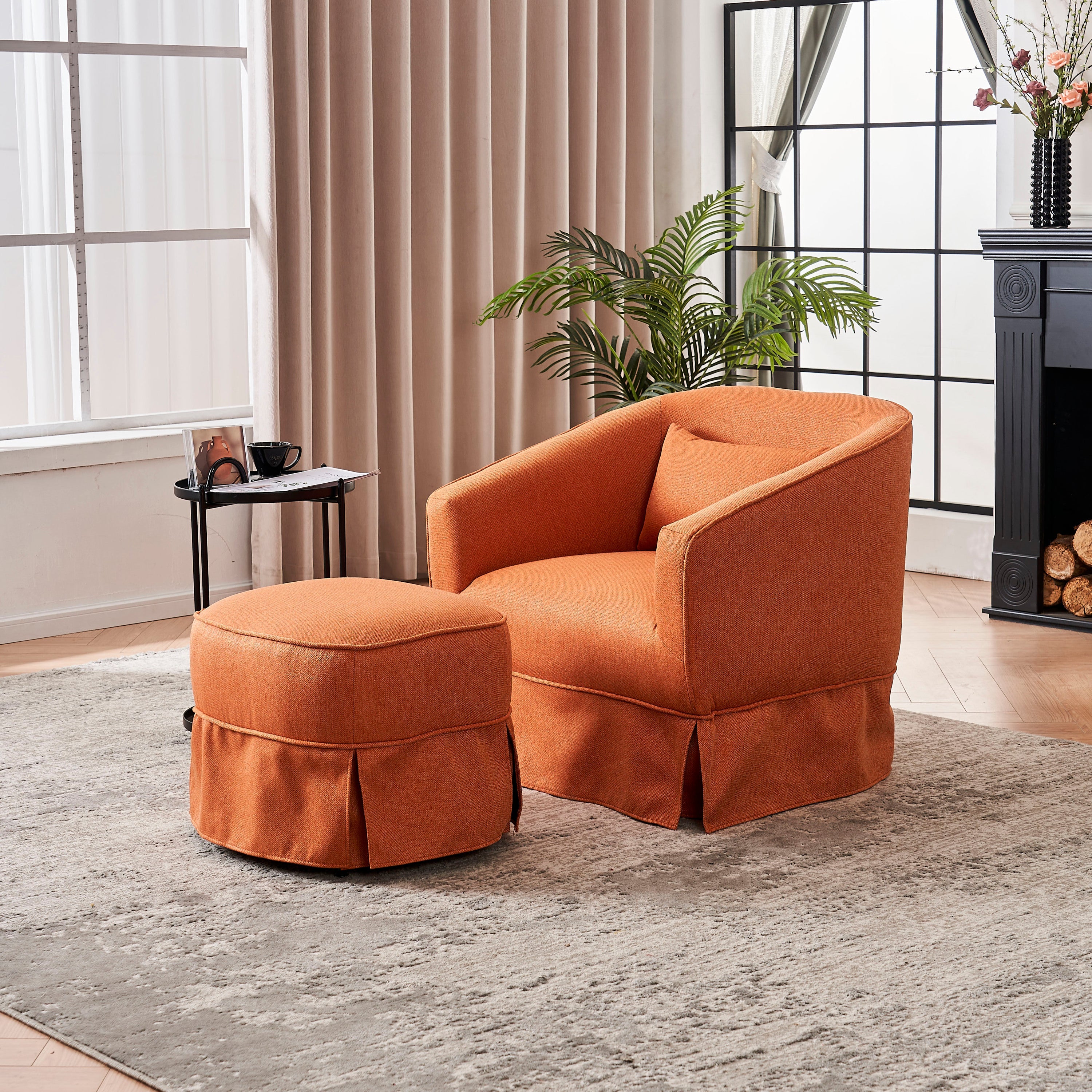 Swivel Barrel Chair With Ottoman, Swivel Accent Chairs Armchair  (Orange)