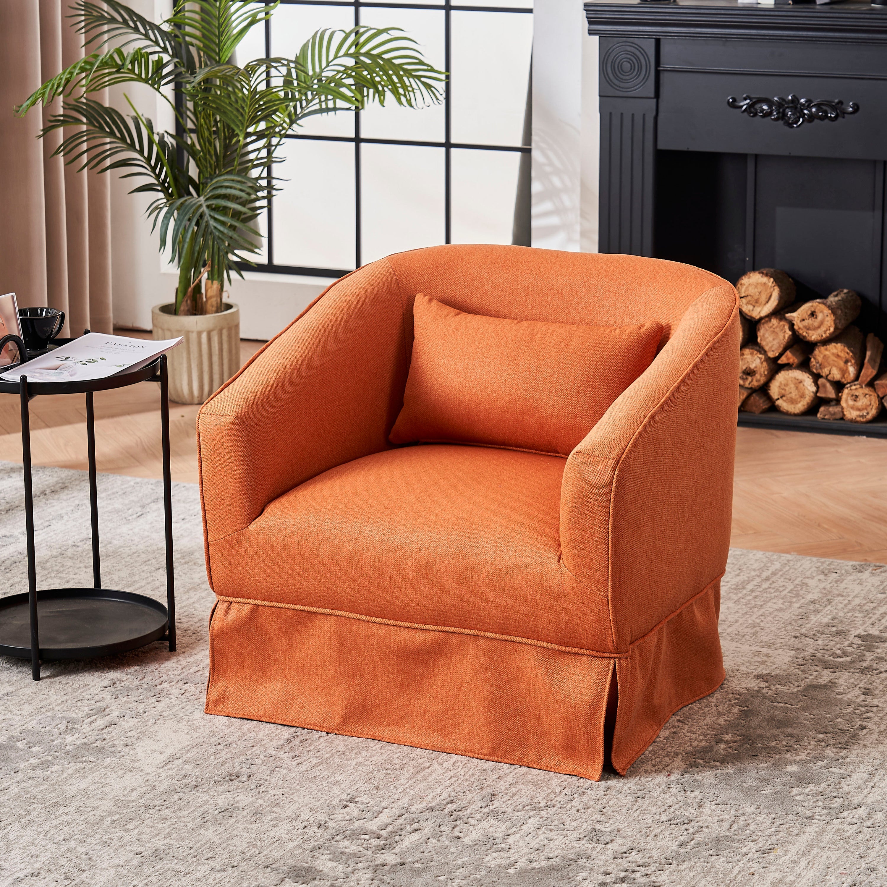 Swivel Barrel Chair With Ottoman, Swivel Accent Chairs Armchair  (Orange)