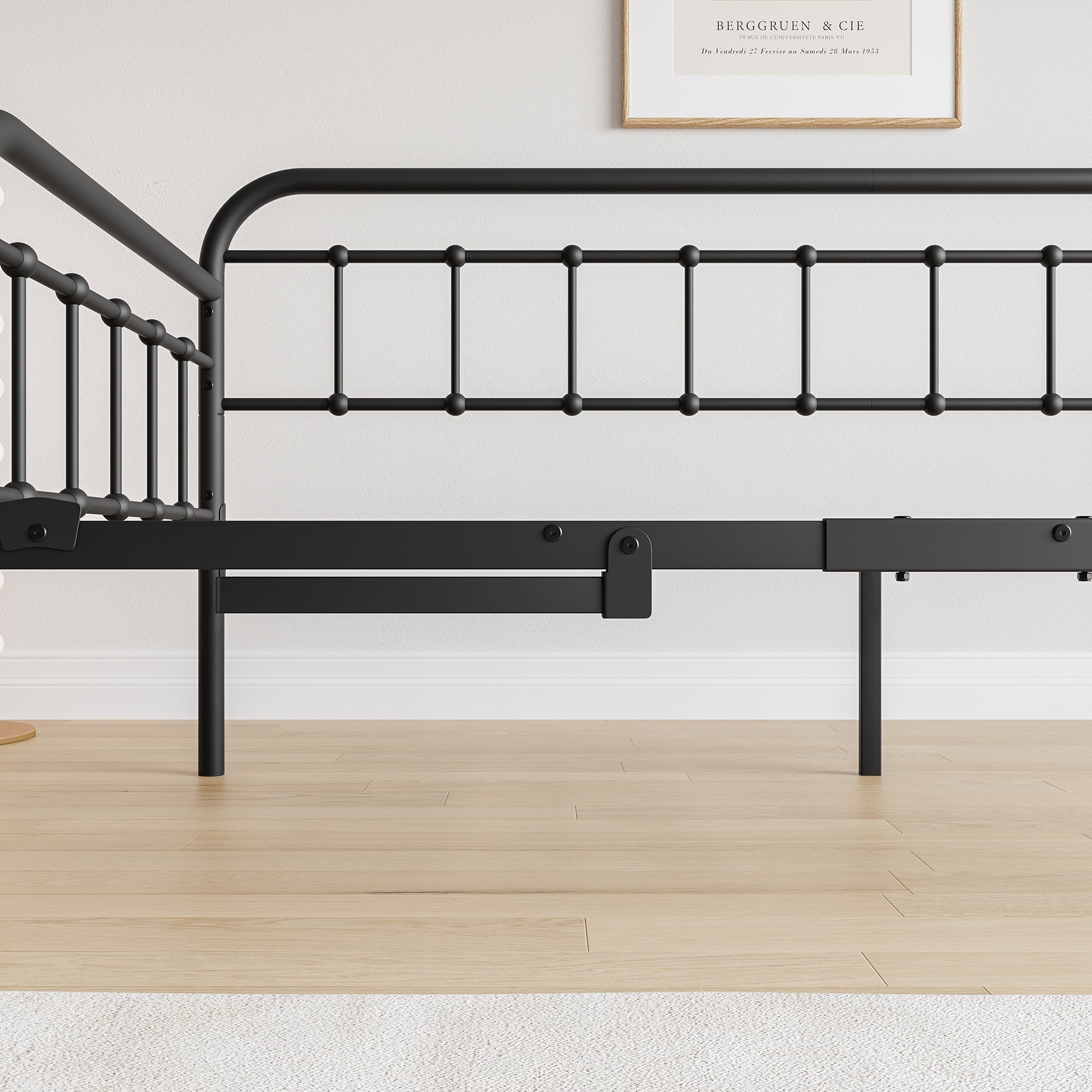 Twin Size Metal Daybed Frame with Trundle, Heavy Duty Steel Slat Support Sofa Bed Platform with Headboard, No Box Spring Needed, Black