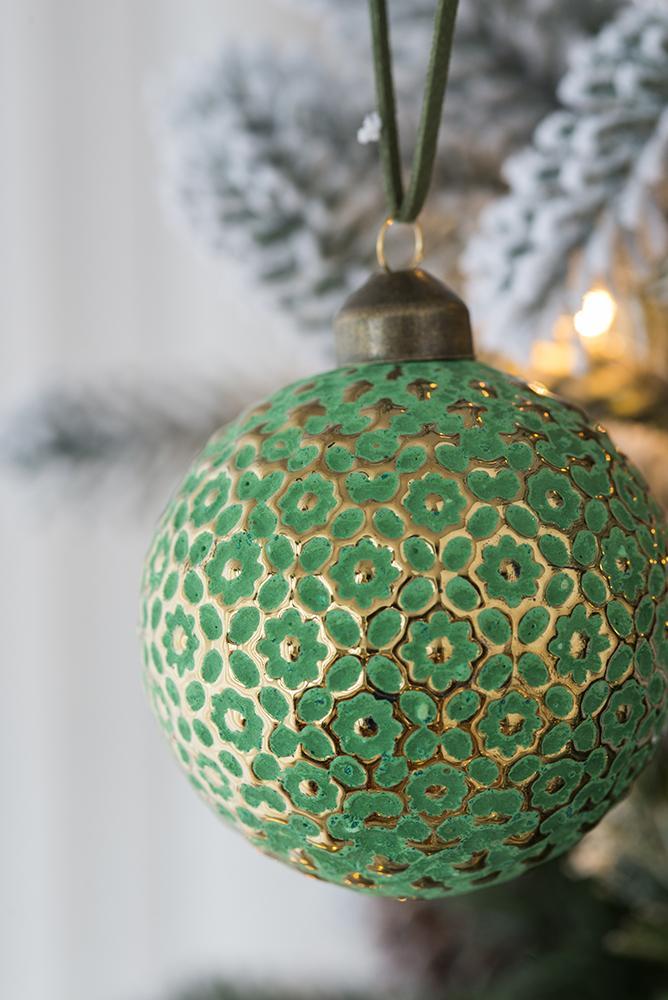 Green and Gold Christmas Ball Ornaments, Set of 12