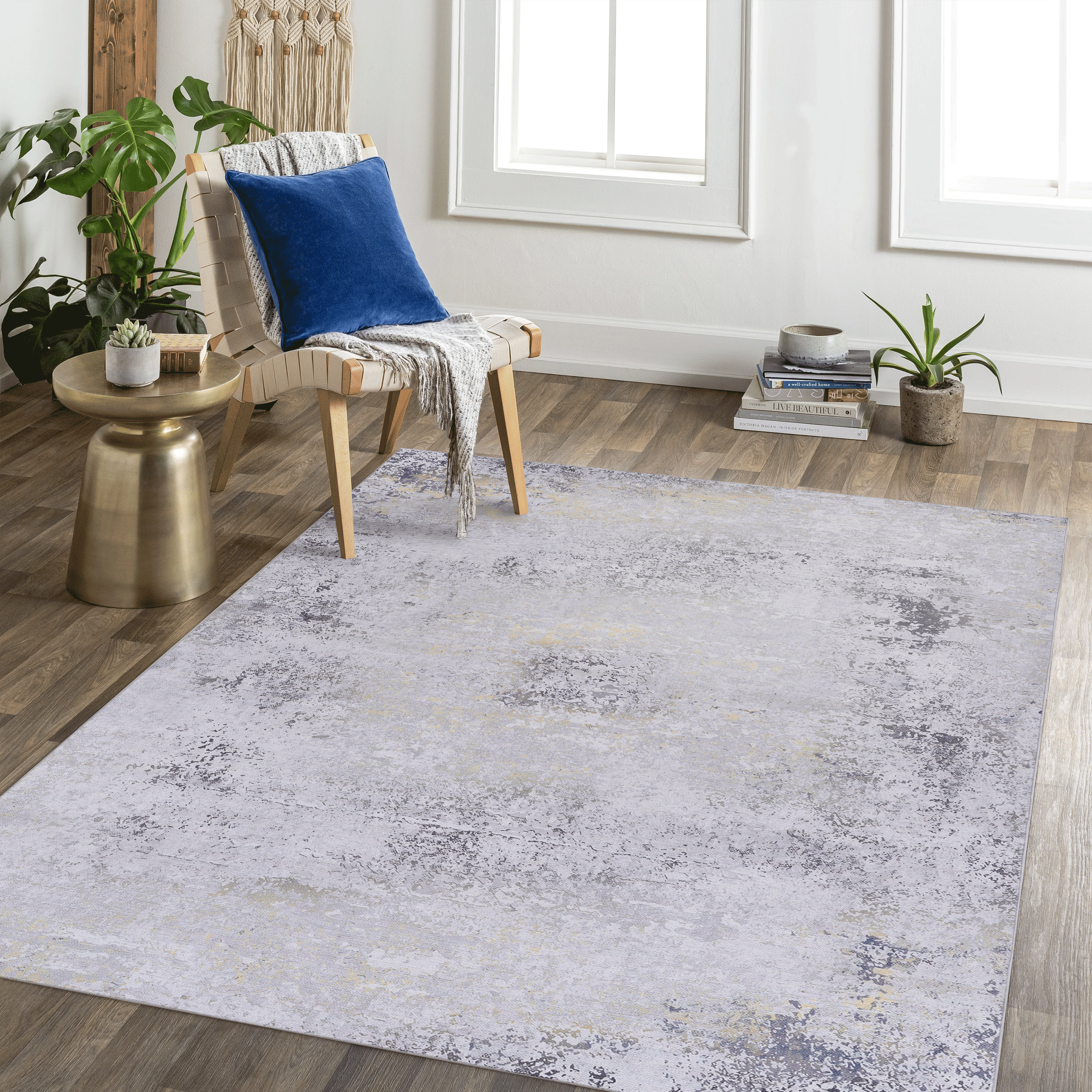 4x6 Area Rug, Washable Rug, Low-Pile, Non-Slip, Non-Shedding, Foldable, Kid & Pet Friendly