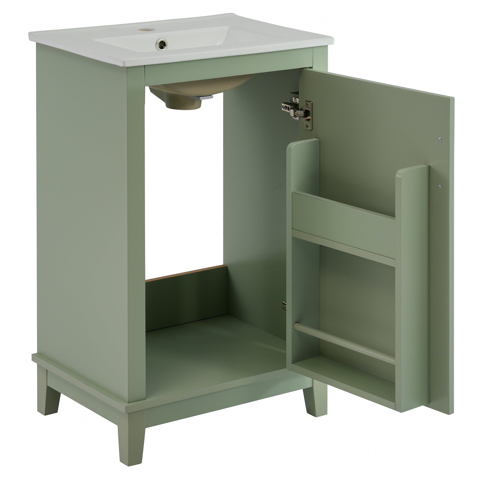 20 Inch Modern Small Bathroom Vanity Cabinet With Ceramic Basin- Soft Close Door