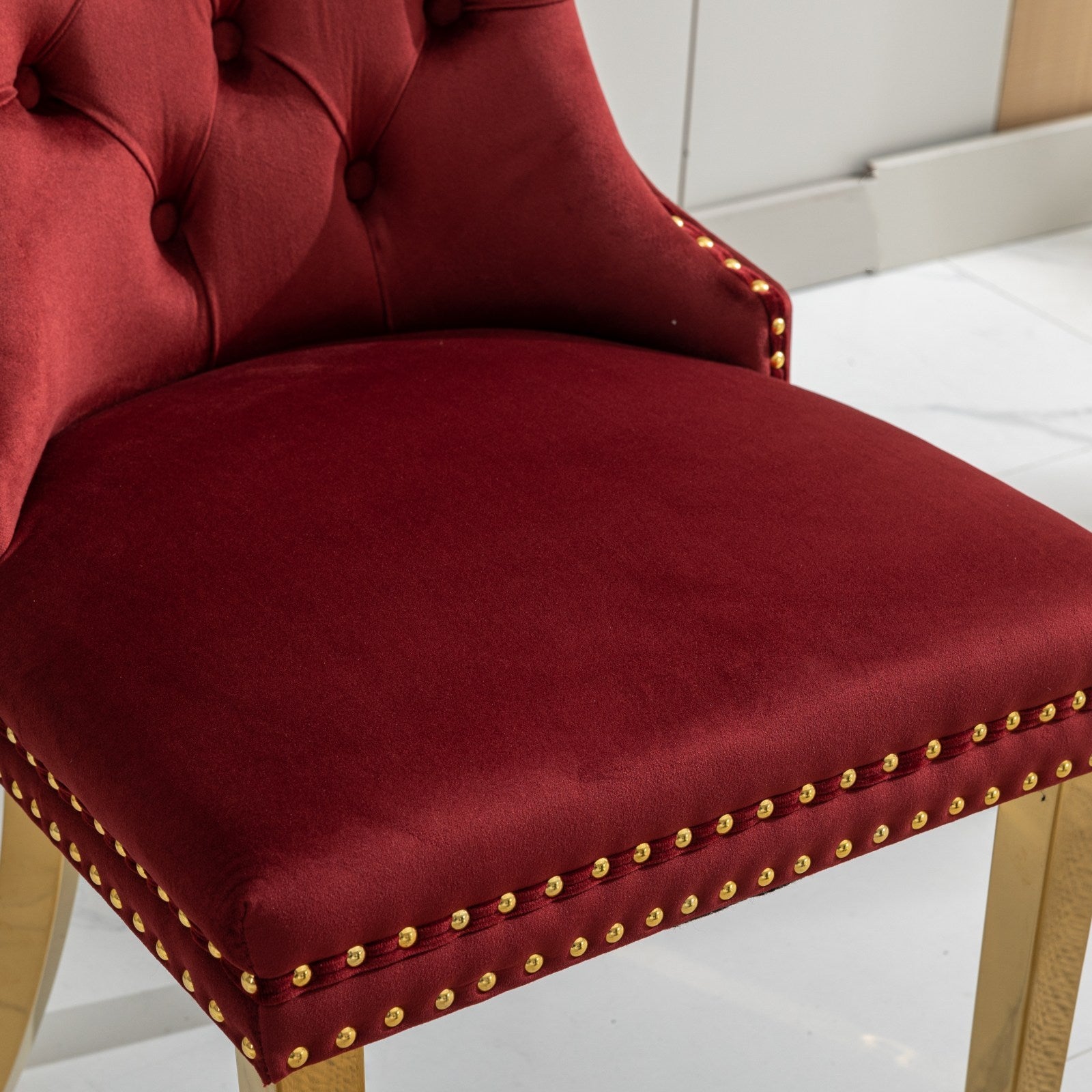 Nikki Collection Modern, High-end Tufted Solid Wood Contemporary Velvet ,Set of 2, Wine Red and Gold