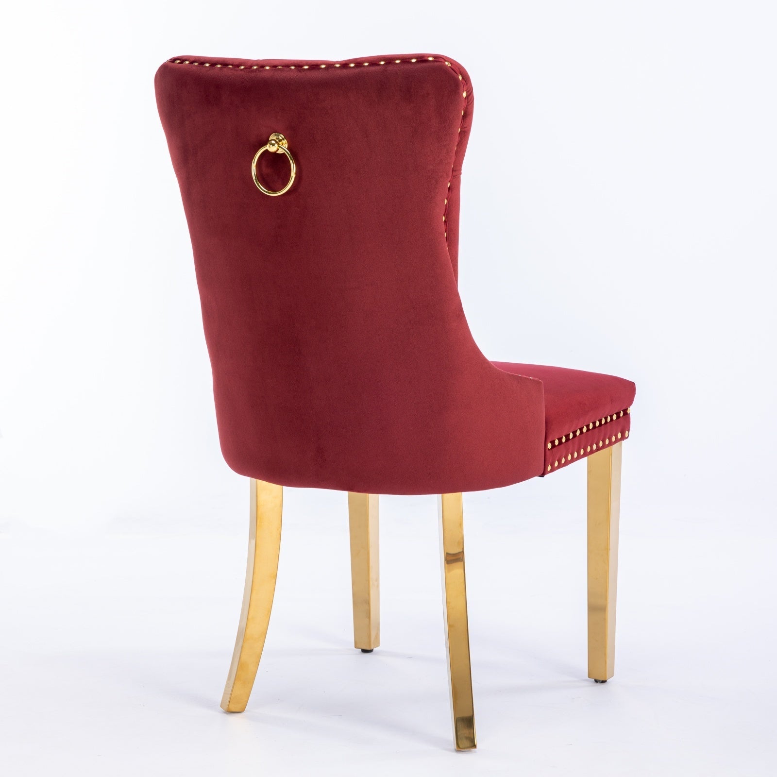 Nikki Collection Modern, High-end Tufted Solid Wood Contemporary Velvet ,Set of 2, Wine Red and Gold