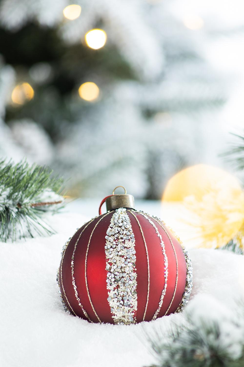 Red with Silver  Christmas Ball Ornaments, Set of 4