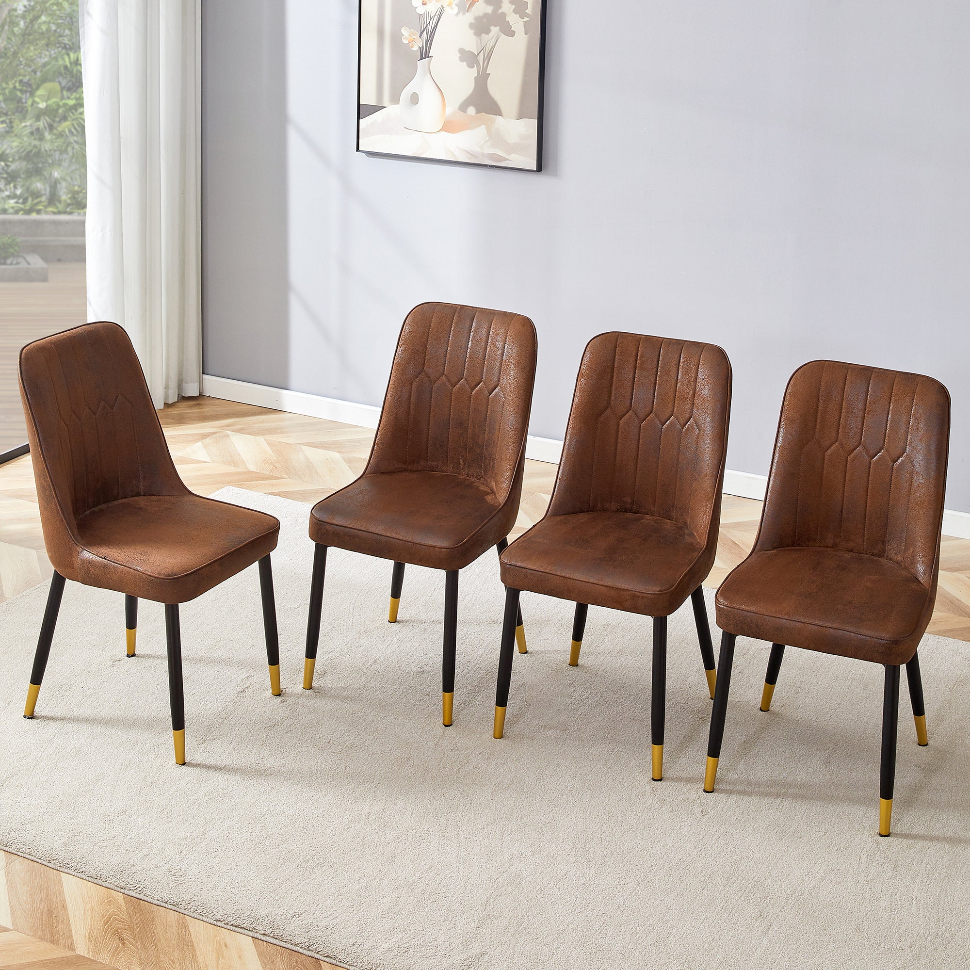 Brown Suede-like Velvet Dining Chair (Set of Four)