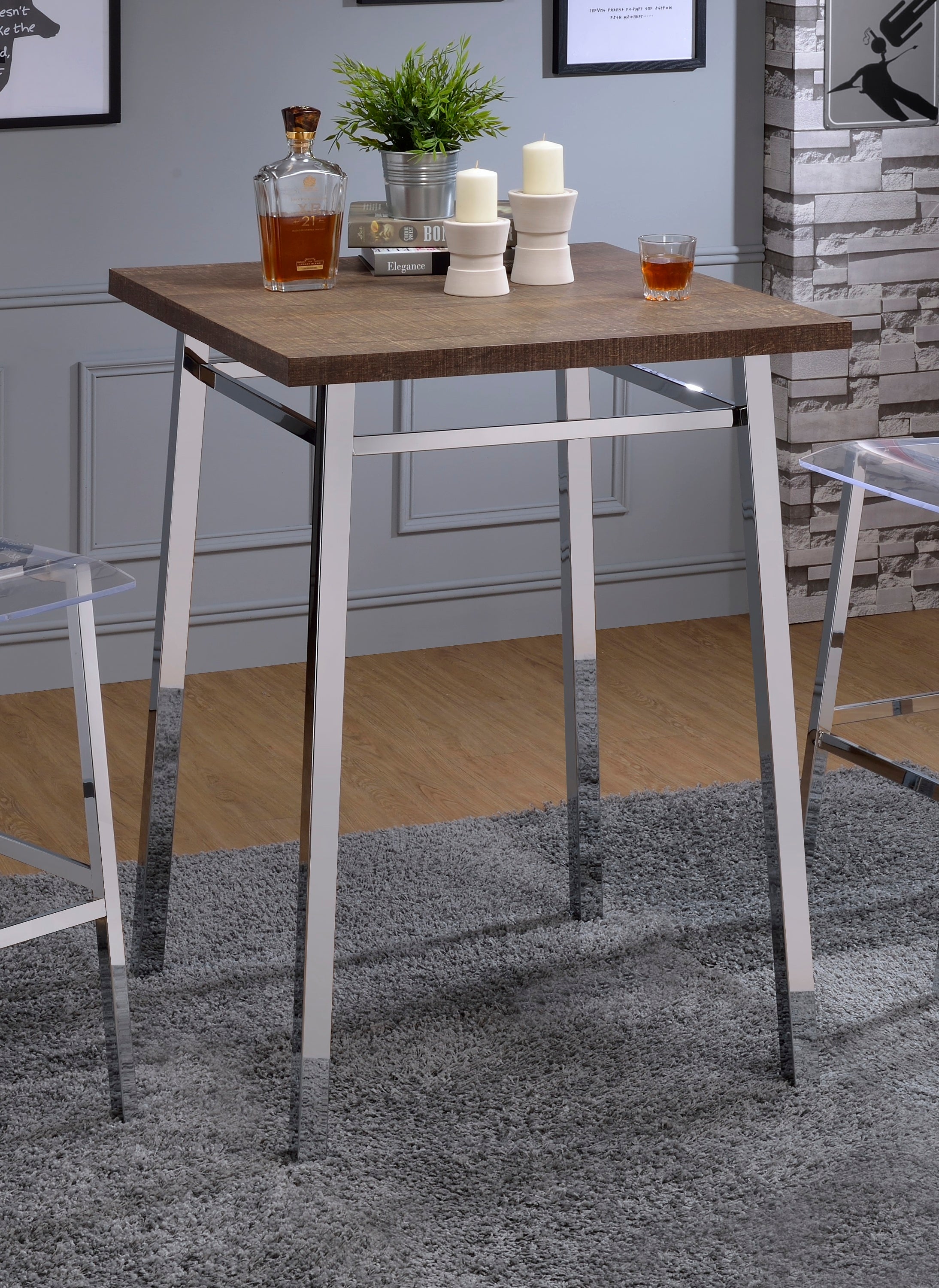 Nadia Oak and Chrome Bar Table