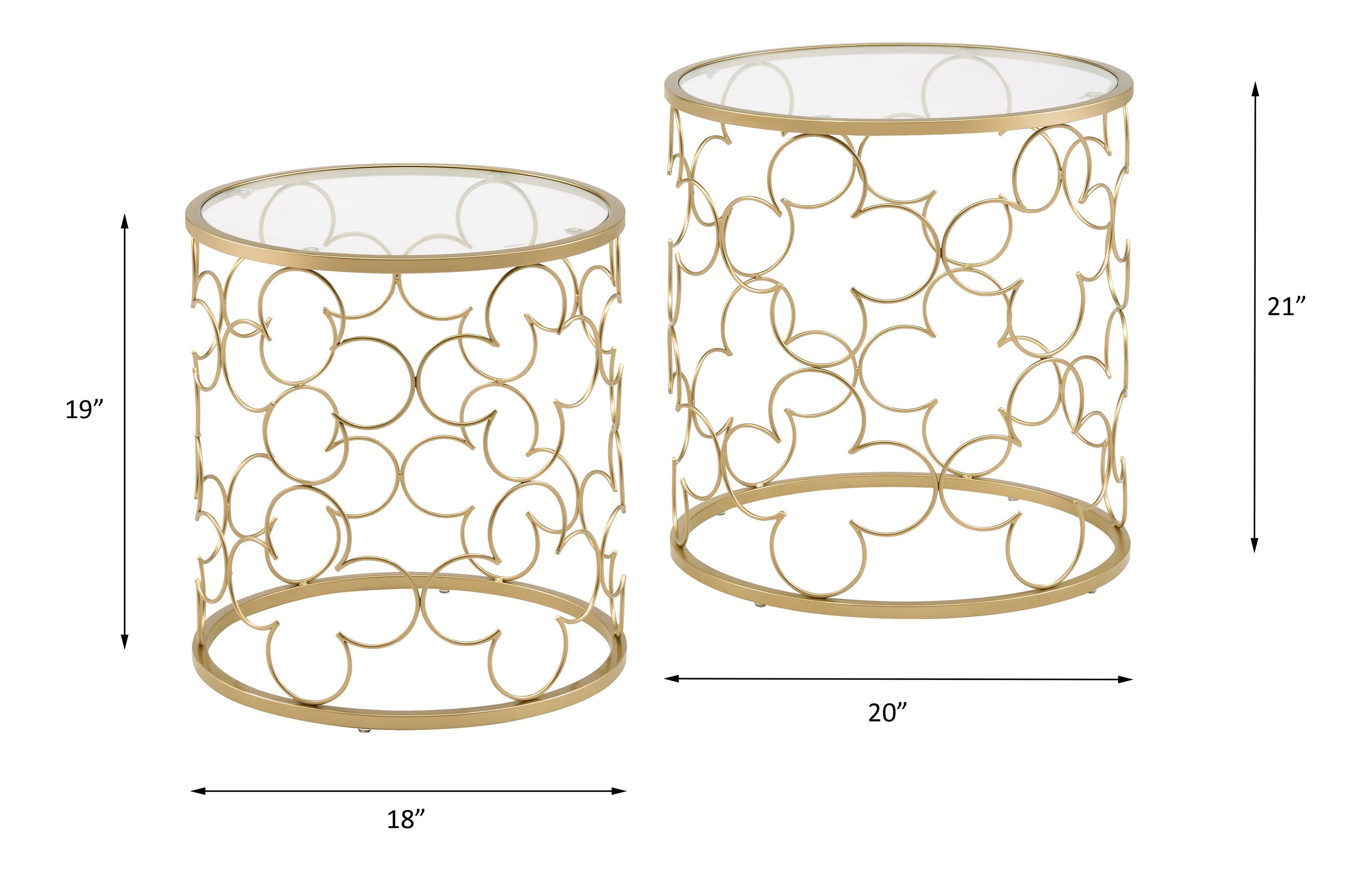 Flowie Clear Glass Top Gold Finish Nesting Table