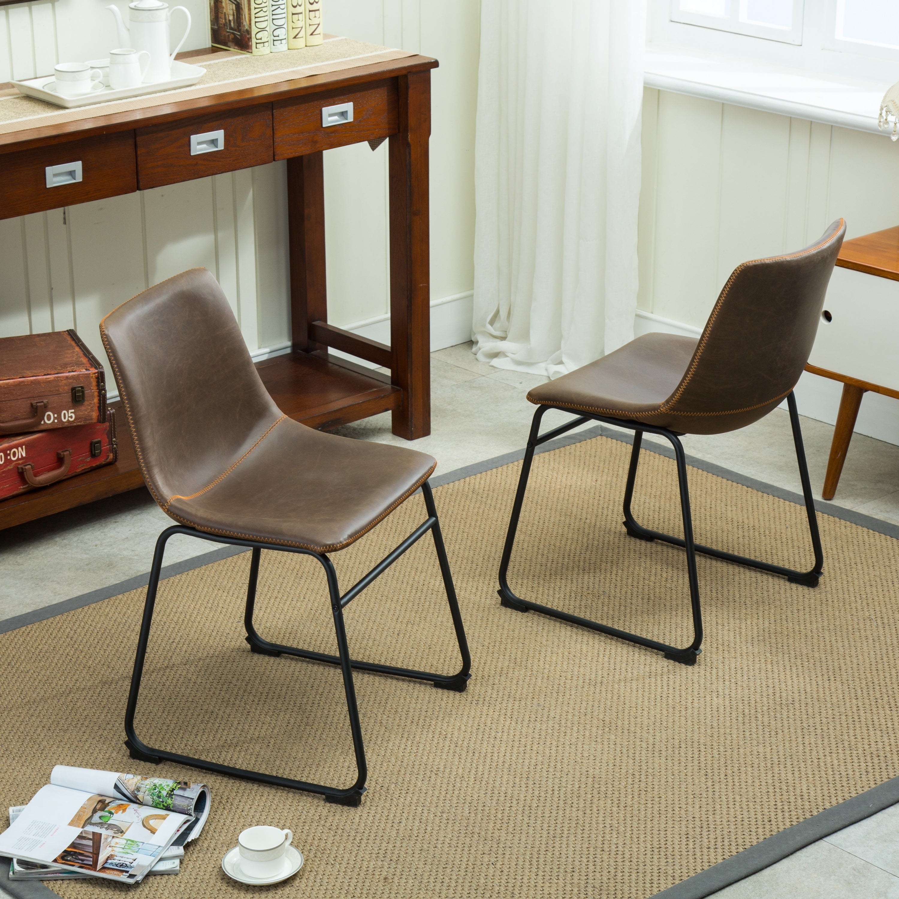 Lotusville Vintage Leather Dining Chairs, Set of 2, Antique Brown