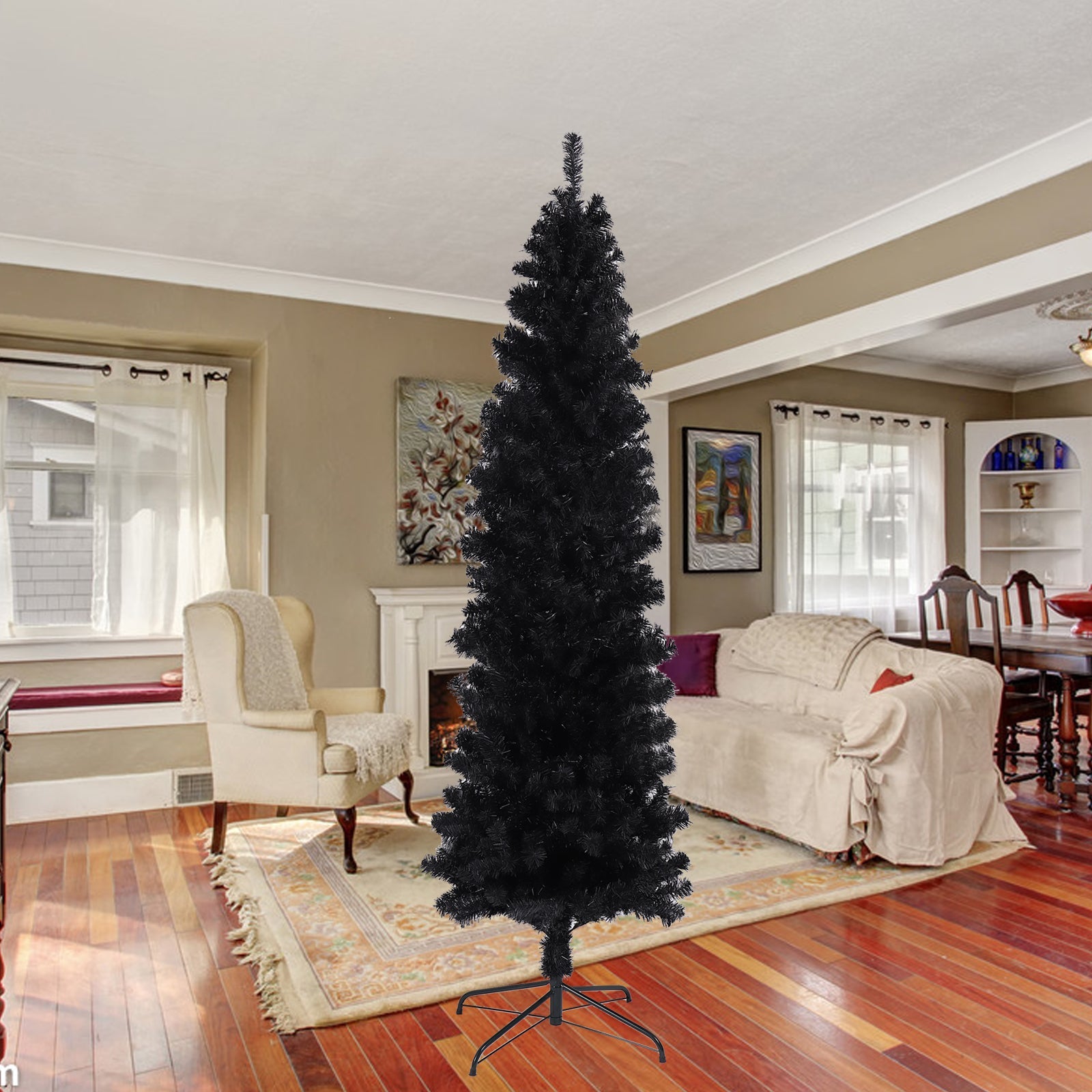 7.5FT Black Slim Artificial Christmas Tree  Includes Foldable Metal Stand