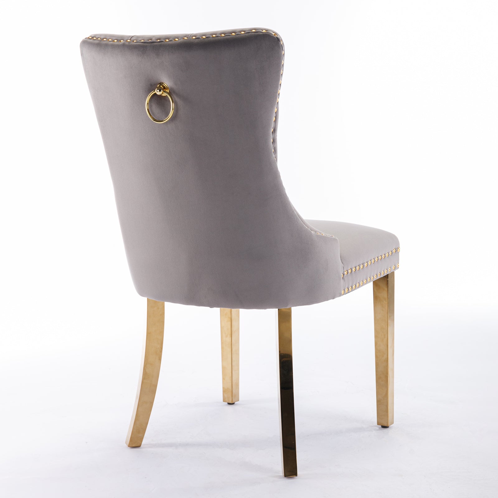 Tufted Solid Wood Contemporary Velvet Upholstered Dining Chair, Set of 2, Gray and Gold