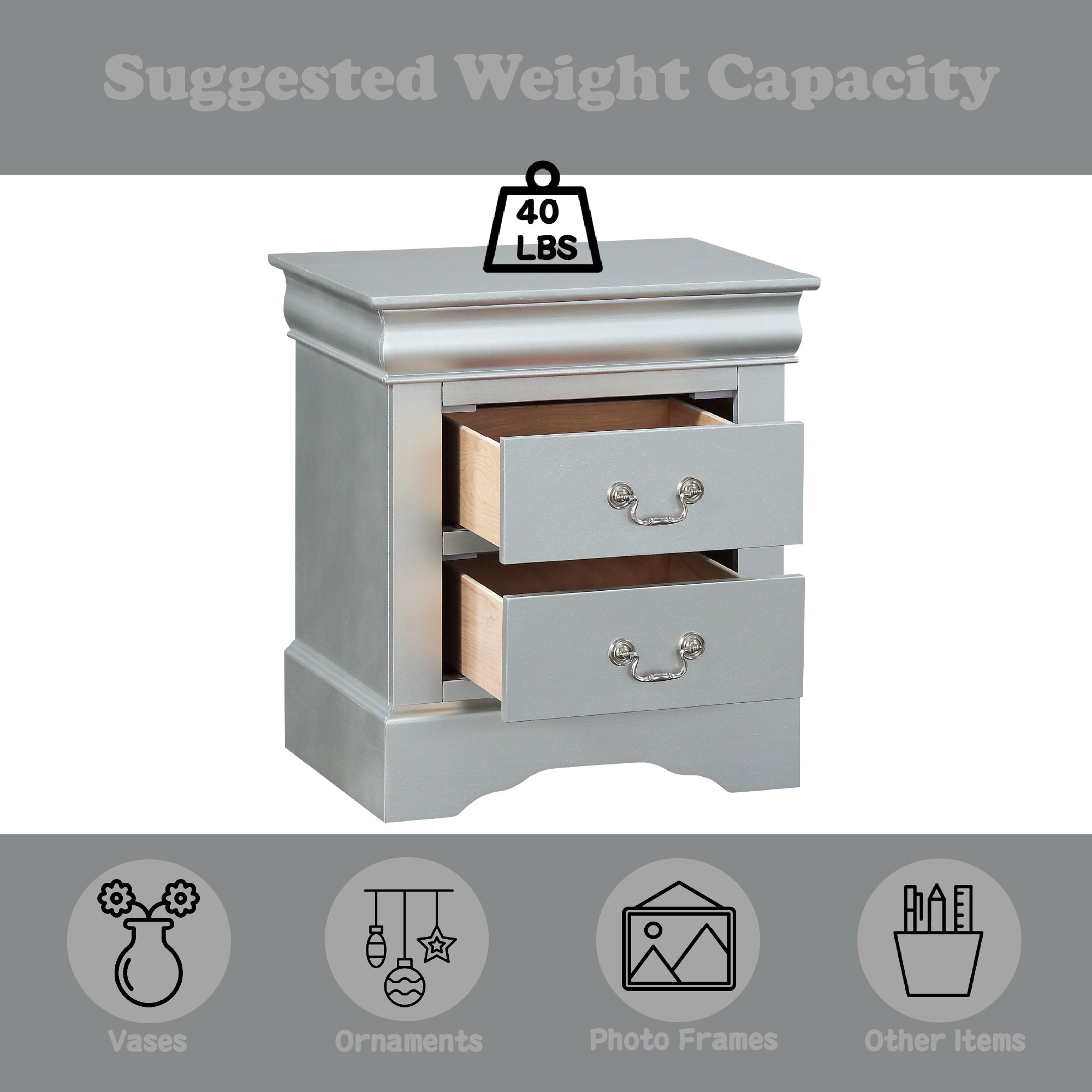 Louis Philippe Platinum Finish Nightstand