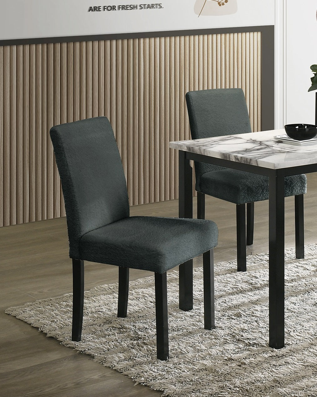 5pc Dining Set-Charcoal Finish Wool Fabric Chairs and  Faux Marble Top Table