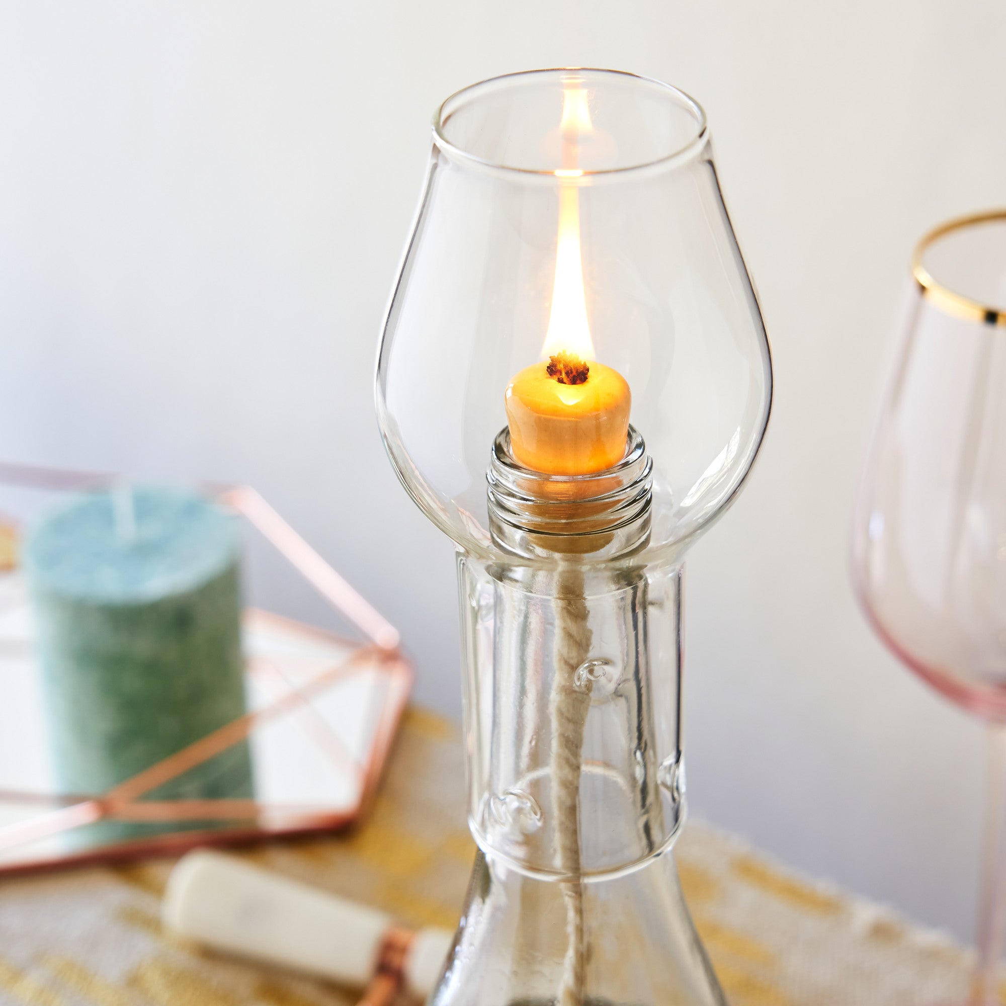 Glass Hurricane Bottle Lamp by Twine